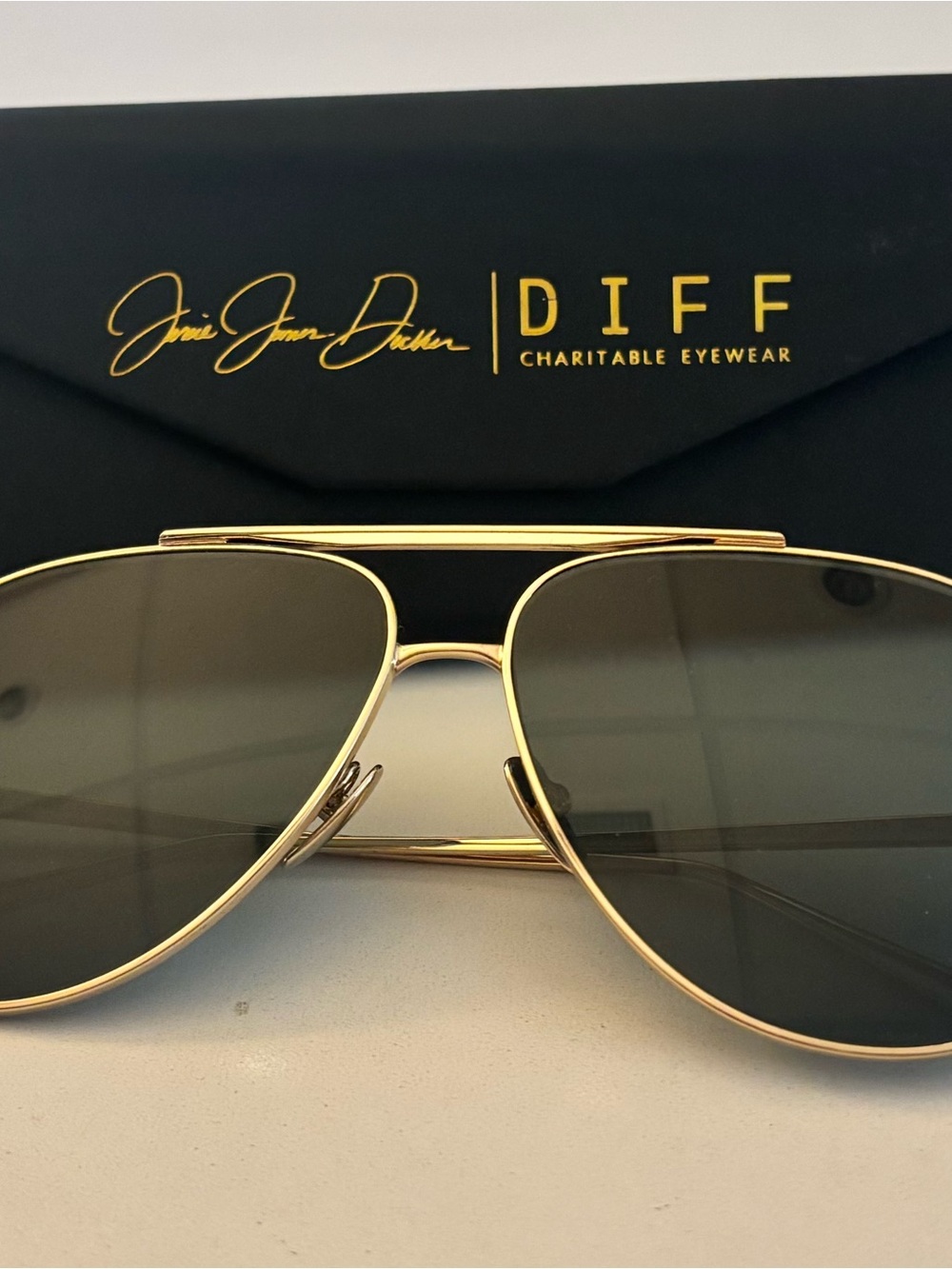 Diff Eyewear Gold Frame Aviator Sunglasses with Dark Lenses